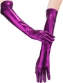 Guantes largos de cuero sintético violeta brillante con acabado charol para cosplay - Dedo Completo / Morado