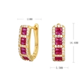 Detalle de pendientes de plata S925 dorada con circón rojo y dimensiones exactas - Plata 925 / Plata 925 Chapada en Oro - Rojo