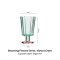 Green ribbed glass goblet with pink petal base, 225ml capacity for cocktails - Bright Green