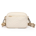 Borsa a tracolla in morbida pelle beige con trapuntatura e ampia tracolla intrecciata - Bianco avorio