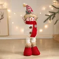 Plüsch-Weihnachtsschneemann mit Strickmütze und langen Beinen, 45 cm Dekofigur - Langbeiniger Schneemann mit Weihnachtsmütze