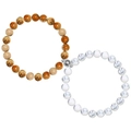 Detalle de pulseras magnéticas para parejas con texturas de cuentas de mármol y piedra - Estilo Magnético Mármol Blanco Manchado de Marrón (款式-03)