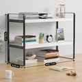 Modern 2-tier black metal and white wood desk organizer shelf 50.7cm length - 50cm Integrated 2-Tier Black Frame + White Board