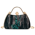 Elegante grüne Samt-Abendtasche mit goldenen Pailletten und Perlenverschluss - Grün