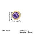 Golden stainless steel round stud earring with purple rhinestone inlay, 0.6cm size - February Light Amethyst