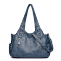 Deep blue vintage leather tote bag with dual handles and adjustable shoulder strap - 9030 Lake Blue