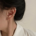 Three-piece gold ear cuff set featuring polished metal and sparkling zircon stones - EH0735 Ear Clip 3-Piece Set
