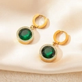 Gold titanium earrings with emerald green crystals and white rhinestones on silk - Round Zirconia Emerald Earrings