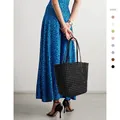 Handmade woven black tote bag with diamond lattice pattern and slender leather straps - Black
