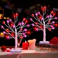 Set of two white birch trees with pink and red heart LED lights for romantic decor - Heart Model 1 Tree / 60cm/24LED