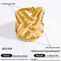 Waterproof 18k gold plated wide braided mesh statement ring for women in stainless steel - Gold Hollow Woven Style Ring (JZ21334)