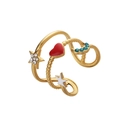 Gold stainless steel multi-charm open ring with colorful drip oil heart and stars - Gold Star Moon Heart Dangle (J519-1)