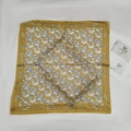 Elegant mustard yellow square silk scarf featuring a classic blue paisley print - Cute Cashew Turmeric Square Scarf / 65