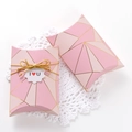 Pink geometric pillow gift box with golden string and I love U tag on lace background - 14x10x2.8cm / Pink