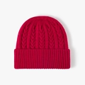 Classic red cable knit beanie hat with thick ribbed cuff for winter warmth - Wine Red (25B506)