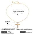 Collier croix en acier inoxydable plaqué or 18 carats avec zircon blanc et mesures - Pendentif 3.38cm/Chaîne 50+5cm / Or Zircone Blanc (JDN2404023-WE)