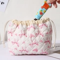 Quilted makeup bag cute bow pattern travel cosmetic pouch portable drawstring storage bag - Heart Butterfly