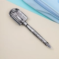 Detailed view of novelty shovel shaped ballpoint pen with vintage silver finish - Shovel Pen - Lead Grey (with Magnet)