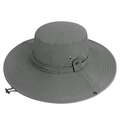 Dark grey wide-brim camping sun hat with mesh vents and adjustable chin strap - Dark Gray