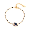 Golden stainless steel Halloween bracelet with black beads and purple witch hat charm - Witch Hat - Black Beads (XN190-2)