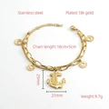 Detail of 18k gold plated anchor pendant on double chain stainless steel bracelet - Anchor Style (405) / Gold