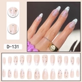 Aurora white French tip almond press-on nails with small rhinestones and pearly finish - French Pearly Rhinestone Pointed Style (D-131) / 24 Pcs/Set