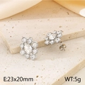 Silver hollow pattern stainless steel stud earring with white crystal and pearl details - Hollow Rhinestone Flower (Steel/KE115223-KFC)