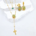 Religious jewelry set featuring gold Virgin Mary pendant necklace and turquoise earrings - Color Necklace and Earrings Set