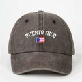 Washed dark grey cotton baseball cap featuring Puerto Rico flag embroidery and curved brim - Coffee