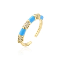 Detail von 18K Goldring mit himmelblauem Emaille und glitzernden Zirkonia-Steinen - Einstellbar Offen / Himmelblauer Stil (12379)