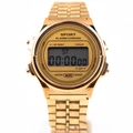 Reloj digital deportivo retro con correa de acero inoxidable dorado y pantalla LED cuadrada - Esfera Redonda Correa de Acero / Oro rosa