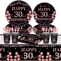 Details des 30. Geburtstag Einweggeschirr-Sets in Roségold und Schwarz mit elegantem Muster - Dreißigster Geburtstag - Servietten