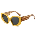 Fashionable oversized cat-eye sunglasses with bright yellow frames and amber temples - Yellow Frame Grey Lens