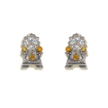 S925 silver needle stud earrings with orange zircon in a teapot and teacup design - Clock - Silver