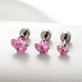 Titanium steel cartilage stud earrings with pink heart zircon in three sizes - 4mm Zirconia (Single) / Pink