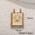 Detail of a gold heart tarot pendant with purple stones and size 27mm x 17mm - Red Gemstone Border Heart