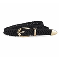 Ceinture tressée noire pour femme avec boucle dorée en D et embout métallique chic - Noir / 108cm x 1.5cm