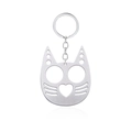 Detailed view of cat-shaped silver metal self-defense keychain with sharp ear design - Justice Cat Silver (K00636-01)