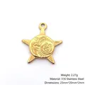 Golden stainless steel celestial pendant with sun and moon totem for DIY jewelry - Star Sun