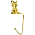 Golden Christmas stocking hook for fireplace featuring a bow and bell decoration - Bell / Gold