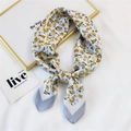Elegant silk-like square scarf with yellow rose print and light gray border trim - 26 Small Rose Yellow