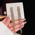 Elegant S925 silver needle tassel earrings with micro-set white rhinestones for women - E0085 Gold Silver Needle (Luxury Multi-row Tassel Gold)