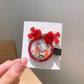 Red Mickey ears hair clip for kids featuring colorful liquid quicksand and fruit flakes - 983-14 Red Fruit Quicksand Mouse Head Clip