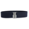Women's wide elastic waist belt in navy blue fabric with a silver metal buckle closure - 5cm Wide / Blue with Black Buckle