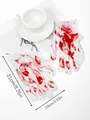 Détails des gants d'Halloween avec taches de sang et dimensions de taille 21x10 cm - Blanc avec des taches de sang rouge
