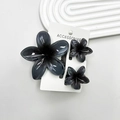Plumeria flower hair claw set with dark grey gradient marble texture 3-piece kit - Gradient Black Set (with Cards)