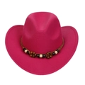 Fuchsia western cowboy hat with woven beaded band and wool felt texture shown from top view - M (56-58cm) / Rose Red (168-J)