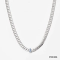 Silver Cuban link necklace with rectangle blue gemstone centerpiece in a polished finish - Silver Necklace with Blue Stone (PDD306)