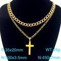 Minimalist double-layered gold stainless steel necklace with plain cross pendant for men - Double Layer Cross Necklace / Gold (KN292217-Z)