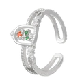 Detail of hollow cage ring with red and green cubic zirconia and side micro-diamonds - Silver Castle Flower Style (N-180)